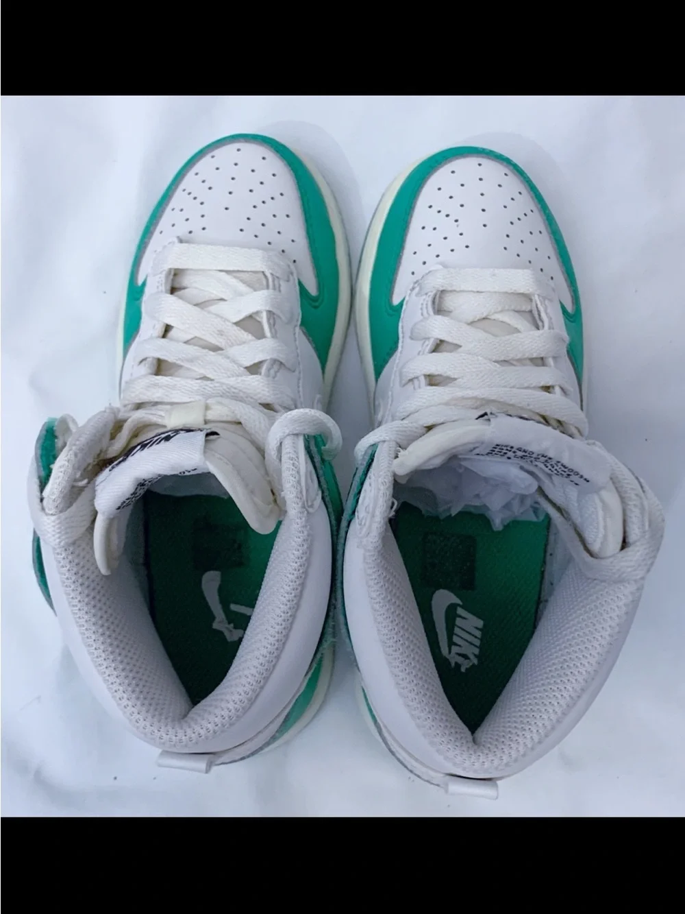 Nike Kids High-Top Sneakers in White and Teal Green
